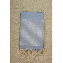 Fouta plate bleu doux Rayures lurex argenté (1x2m)